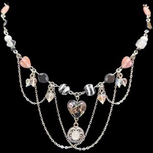 Chic Silver and Pink Heart Charm Necklace
